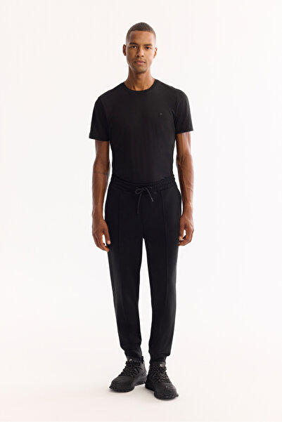 Avva Men's Black Waist Elastic Side Zipper Pocket Fleece Cupra Jogger A52Y3412