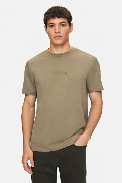 UCLA Ανδρικό μπλουζάκι CANARY Khaki Crew Neck Seersucker με τυπωμένο Standard Fit