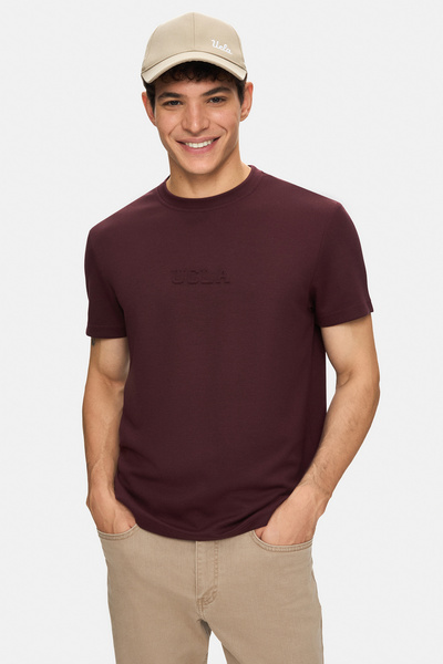 UCLA Ανδρικό μπλουζάκι CANARY Burgundy Crew Neck με τύπωμα Standard Fit