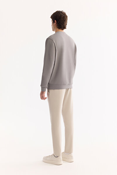 Avva Ανδρικό φούτερ με λαιμόκοψη σε γκρι βαμβακερό χρώμα, διπλό ελαστικό, βασική κανονική εφαρμογή A52Y1328