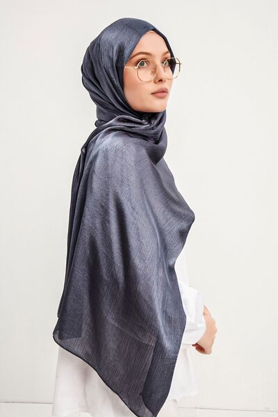 Şaless Hijab Women's Janjan Crinkle Evening Dress Shawl-Grey- 70X190Cm