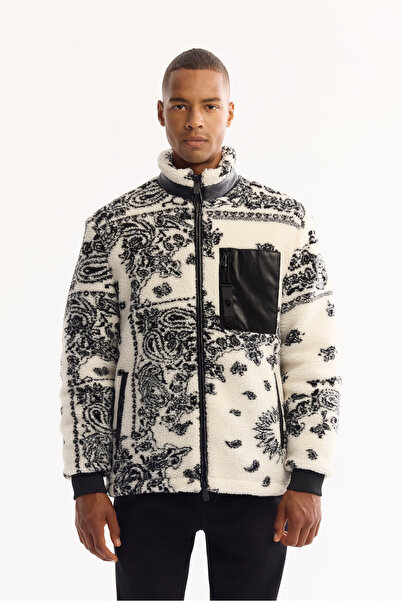 Avva Men's White Mock Neck Windproof -4 Degree Resistant Plush Comfort Fit Coat A52Y6183