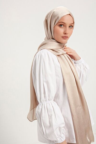 Şaless Hijab Women's Janjan Crinkle Evening Dress Shawl-Stone- 70X190Cm