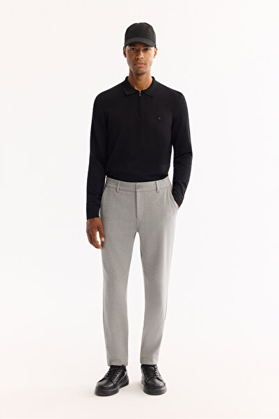 Avva Men's Light Gray Easy-Iron Slim Fit Trousers with Elastic Sides A52Y3040