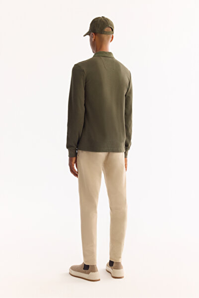 Avva Men's Khaki Polo Neck Cotton Basic Slim Fit Sweatshirt B001080