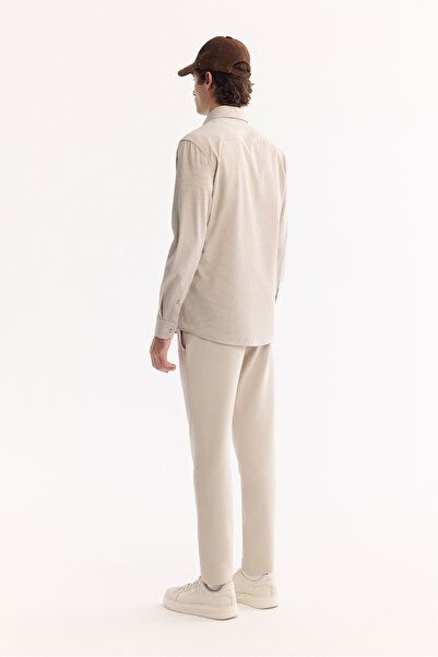 Avva Ανδρικό πουκάμισο με μπεζ γιακά με κουμπιά, εύκολο στο σιδέρωμα, ριγέ, λεπτή εφαρμογή A52Y2098