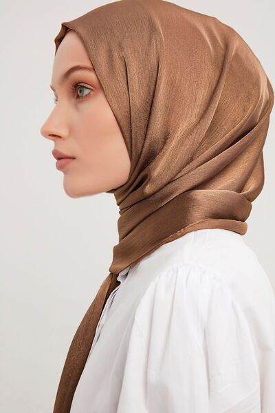 Şaless شال فستان سهرة مجعد للنساء المحجبات - بني - 70x190 سم