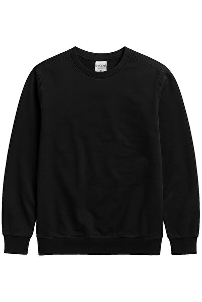 THE WOOW Unisex Basic Uzun Kollu Sıfır Yaka Siyah Sweatshirt