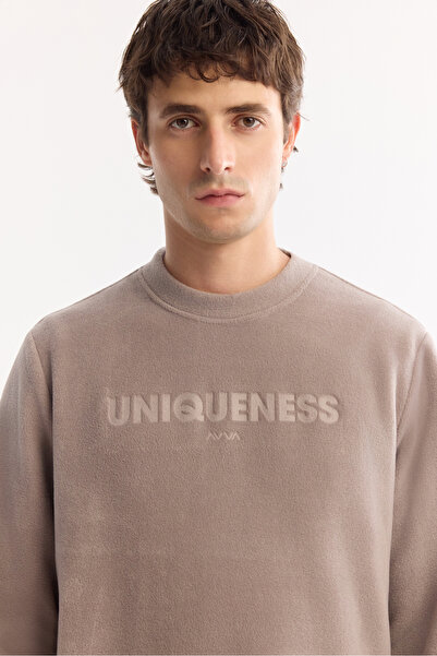 Avva Ανδρικό φούτερ με λαιμόκοψη σε γκρι χρώμα Soft Touch με τύπωμα Fleece Regular Fit A52Y1269