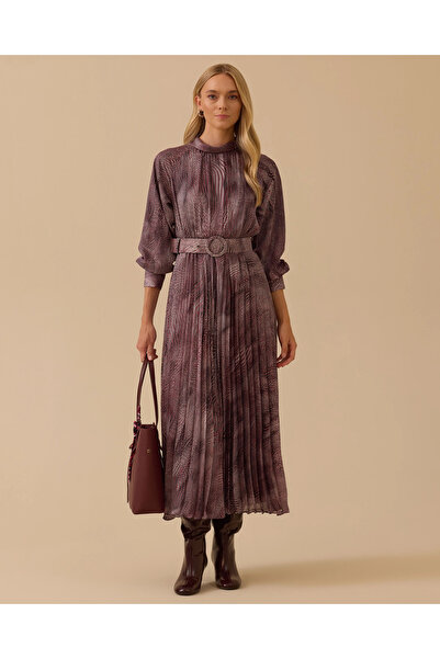 SCL Kemerli Desenli Pliseli Elbise