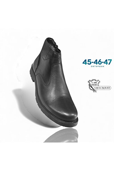 İriayak Erkek Siyah %100 Hakiki Deri Büyük Numara Bot Ayakkabı 45-46-47