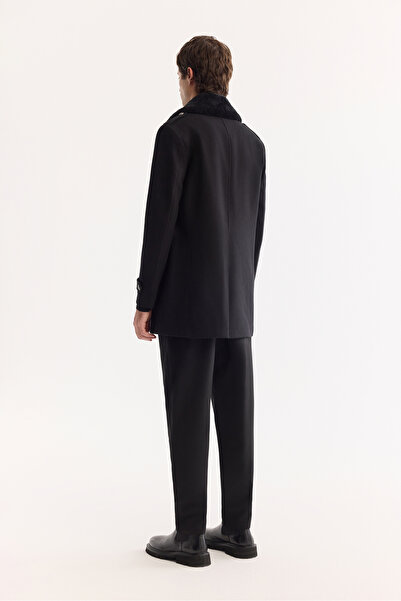 Avva Men's Black Double Breasted Wool Blend Cashmere Regular Fit Coat A52Y6069