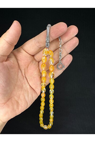 Anemore Collection مسبحة صلاة من مسحوق العنبر باللون الأصفر - قطع بيزي، 10 مم...