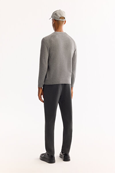 Avva Men's Gray Crew Neck Soft Touch Textured Knitwear Regular Fit Sweater A52Y5050