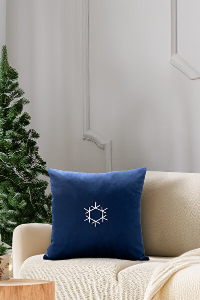ASDİVA غطاء وسادة مطرز للعام الجديد باللون الأزرق للعام الجديد على شكل ندفة ا...