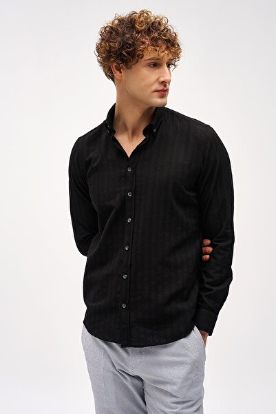 İgs Чоловіча чорна сорочка Dynamic Fit з ґудзиками на комірі