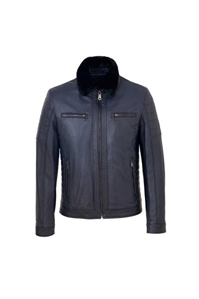 Tergan Lacivert Hakiki Deri Erkek Hakiki Deri Mont - E23KDM310471-Q4P