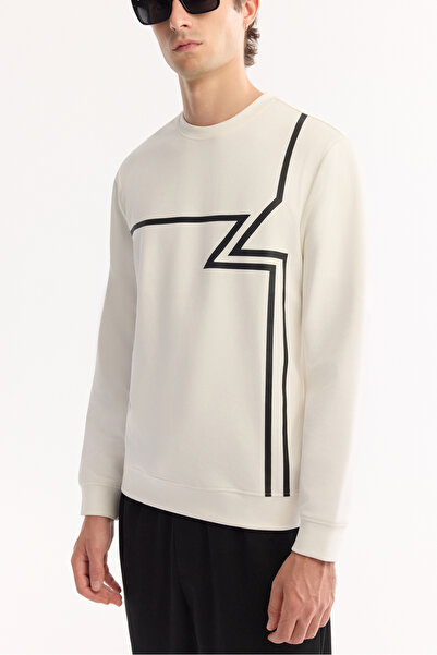 Avva Men's Ecru Crew Neck Cotton Bi-Stretch Printed Regular Fit Sweatshirt A52Y1284