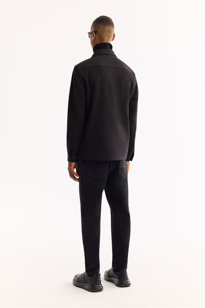 Avva Men's Black Classic Collar Rayon Blend Comfort Fit Shirt Jacket A52Y2043