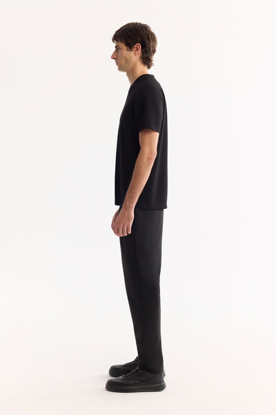 Avva Men's Black Crew Neck Viscose Blend Bi-Stretch Printed Regular Fit T-Shirt A52Y1020