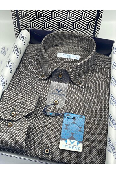 Fitmens Classic Long Sleeve Winter Eyelet Collar Buttoned Woolen 100% Cotton Gift Boxed Men's Shirt Fs-003768 -