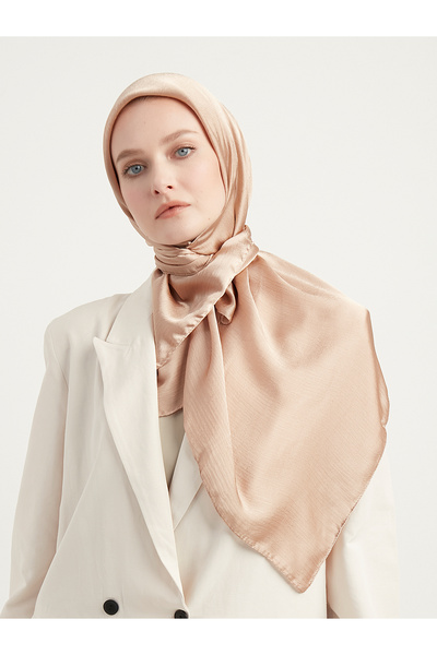 Şaless Tesettür Kadın Janjan-janjanlı Krinkıl Abiye Eşarp-bej- 100x100cm