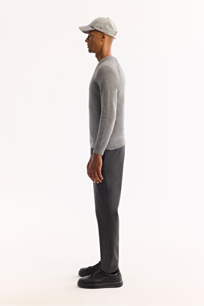 Avva Men's Gray Crew Neck Soft Touch Textured Knitwear Regular Fit Sweater A52Y5050