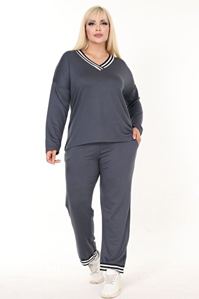 tarzımsüper Дамски спортен костюм с V-образно деколте и джобове, размер плюс