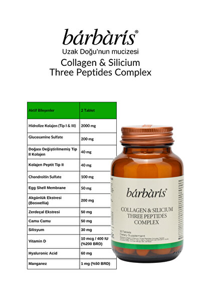 Barbaris Sılıcıum Three Peptıdes Complex 90 Tablets-3 Paket Tip 1-2-3 Eklem, Kıkırdak, Kemik