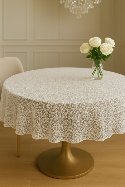 Rona Home مفرش طاولة قهوة دائري فاخر - قابل للمسح، مقاوم للماء، نمط دانتيل