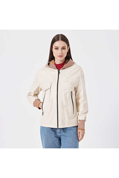 Tergan Bej Deri-Tekstil Kadın Deri Mont - K23KDM320390-Q3W