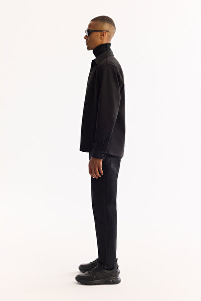 Avva Men's Black Classic Collar Rayon Blend Comfort Fit Shirt Jacket A52Y2043