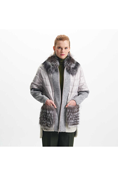 Tergan Bej Tekstil-Kürk Kadın Deri Kaban - K23IKM320367-H1Q