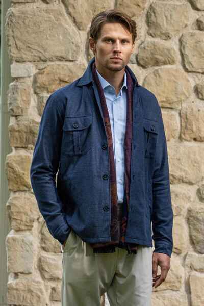 Paşahan Navy Blue Tailored Fit Men's Shirt Jacket with Pockets