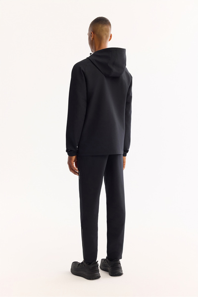 Avva Men's Black Hooded Zippered Bi-Stretch Regular Fit Sweatshirt A52Y1332