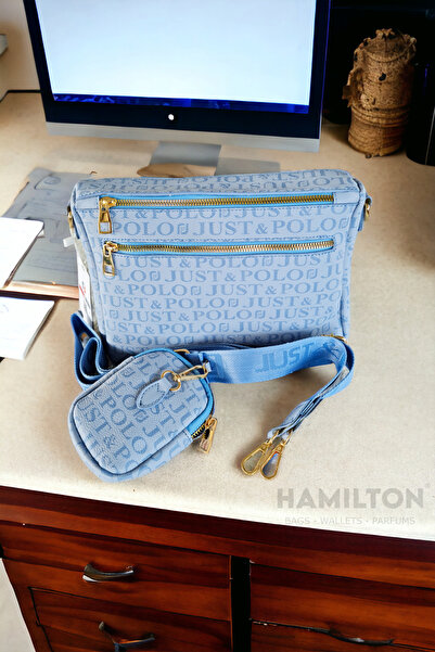 HAMILTON Αυθεντική γυναικεία τσάντα ώμου με ρυθμιζόμενο λουράκι με τρία μάτια, μαλακό δέρμα με μοτίβο κομψής υφής