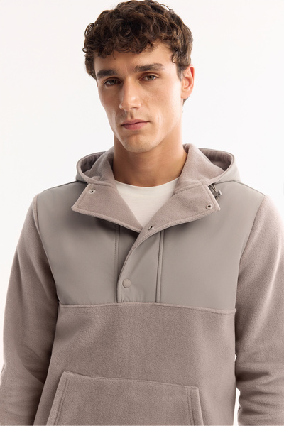 Avva Men's Gray Hooded Soft Touch Fleece Regular Fit Sweatshirt A52Y1268