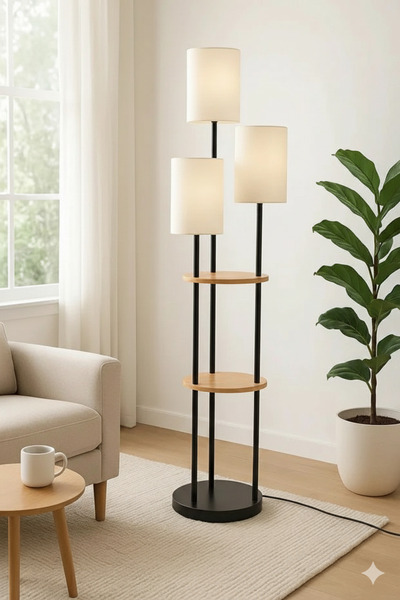 MARIA HOMES مصباح أرضي متعدد الأضواء مع أرفف وظلال كريمية