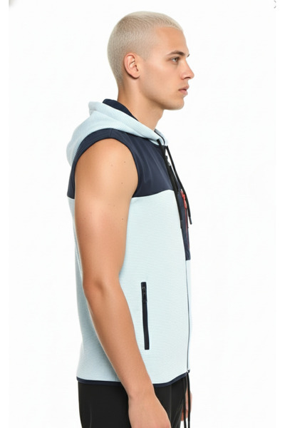 DAVID&GERENZO Turquoise Men's Fabric Mixed Hooded Vest