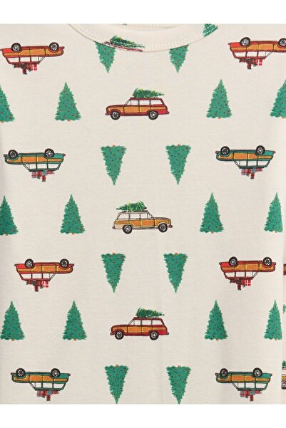 GAP Bebek Kırık Beyaz %100 Organik Pamuk X-Mas Tree Baskılı Pijama Takımı