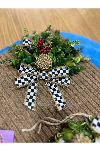 Marrone Damalı Kurdele Simli Kelebek Büyük Boy Paspas 50*100 Kapı Süsü İkili Takım Kokinalı Model