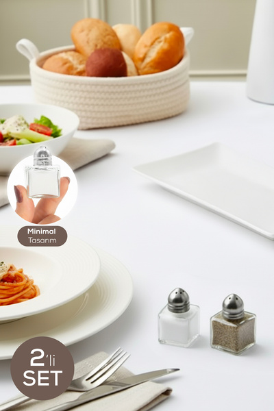Vienev 2'li Mini Kare Tuzluk ve Biberlik Seti