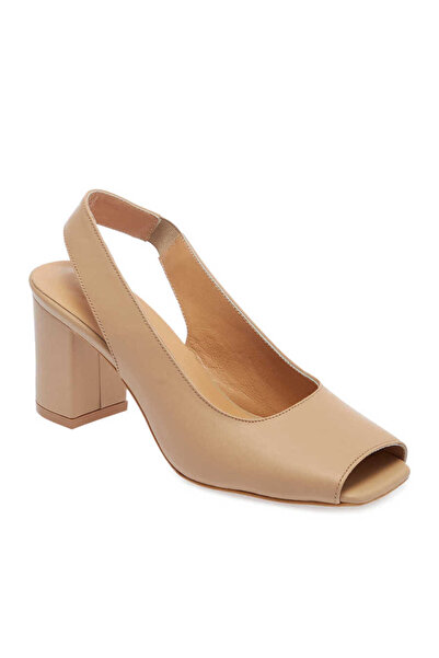 Tergan Bej Hakiki Deri Kadın Topuklu Ayakkabı - K24I1AY67294-S2S