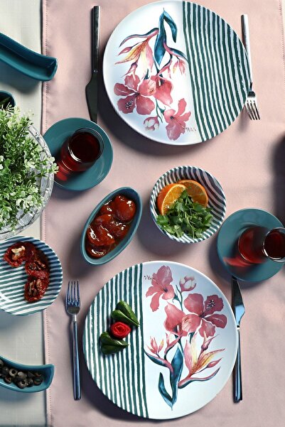 Keramika Blue Line Breakfast Set 28 Pieces for 6 People