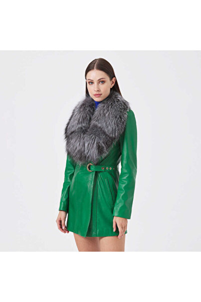 Tergan Yeşil Hakiki Deri Kadın Hakiki Deri Trençkot - K23KDM320384-Q4R