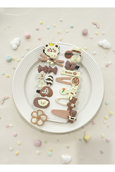 BATU GİYİM Комплект щипки за коса с карамелено кафяво момиченце и бебе момиченце, 14 броя