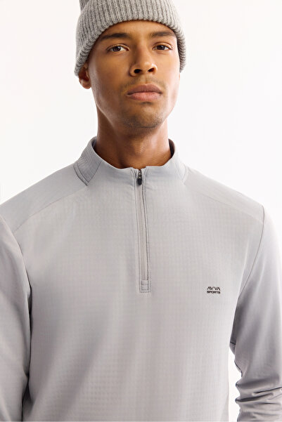 Avva Men's Gray Stand Collar Zippered Bi-Stretch Regular Fit Sweatshirt A52Y1219
