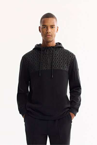 Avva Pulover negru pentru bărbați cu glugă Soft Touch cu imprimeu Regular Fit...