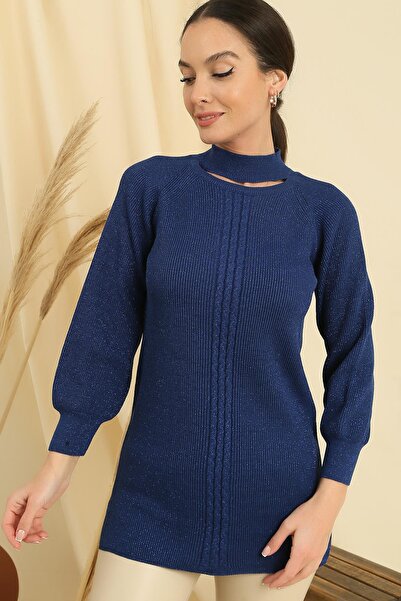 By Saygı Pulover sport cu decolteu în jos, cu model împletit de păr