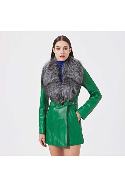 Tergan Yeşil Hakiki Deri Kadın Hakiki Deri Trençkot - K23KDM320384-Q4R
